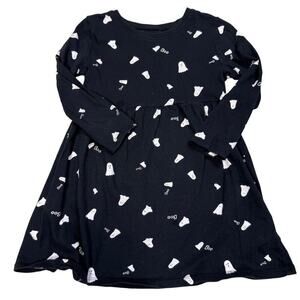 Old Navy Girls Long Sleeve Halloween Ghost Dress Black White Boo Print Size 3T